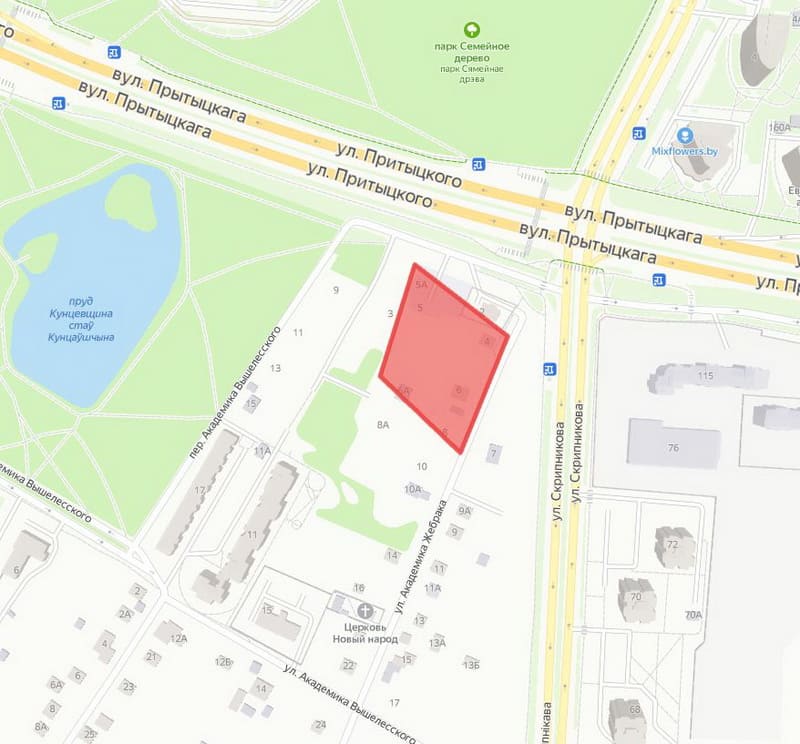 Новый дом в квартале улиц Притыцкого - Скрипникова - Академика Вышелесского. Локация