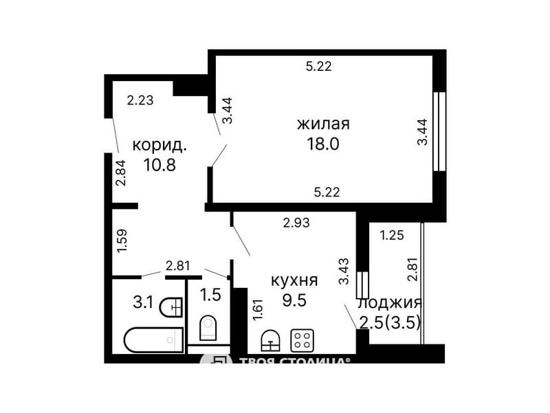 Однокомнатная квартира на Панченко, 10А. Планировка