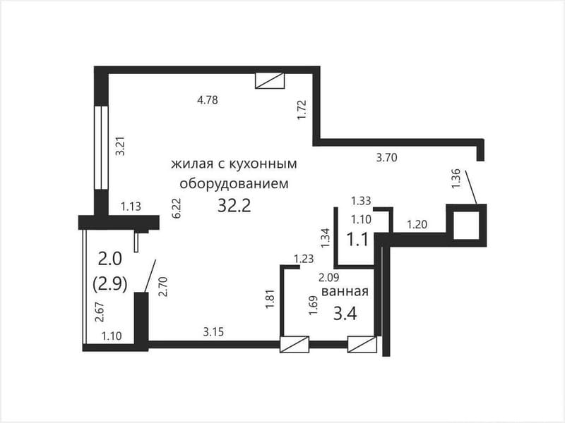 Большая студия на ул. Леонида Щемелёва, 10. Планировка