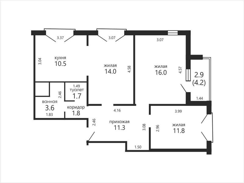 Трёхкомнатная квартира в Новой Боровой ул. Авиационная 1. Планировка