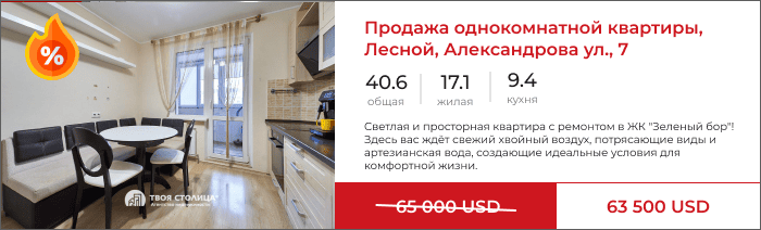 Однокомнатная квартира в посёлке Лесной, Александрова, 7