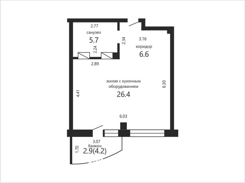 Однокомнатная квартира на Дзержинского, 90. Планировка