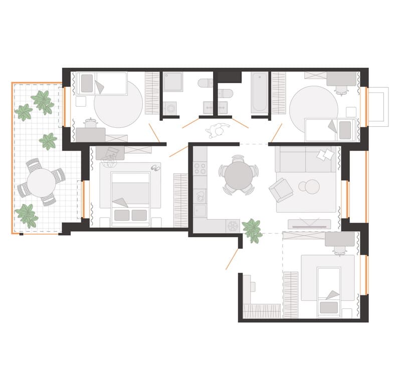 Пятикомнатная квартира с террасой в доме в стиле конструктивизм в Новой Боровой
