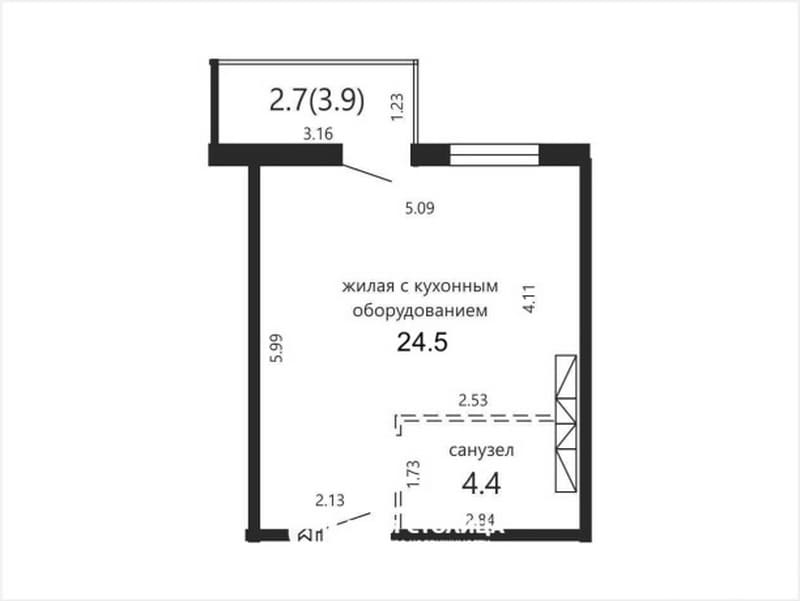 Квартира-студия на Аэродромной, 26. Планировка
