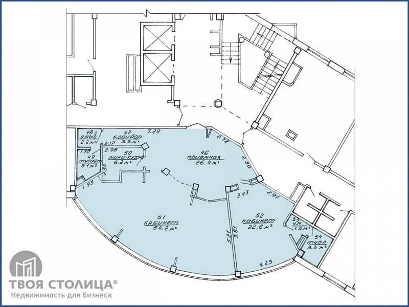 Офис 122 кв.м. в БЦ Немига-сити. Планировка