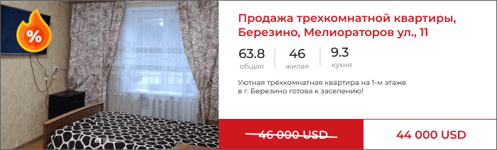 Трёхкомнатная квартира в Березино, Мелиораторов, 11