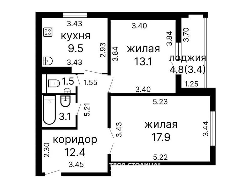 Двухкомнатная квартира на Нестерова 96. Планировка