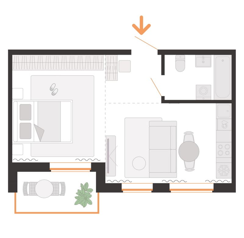 Евродвушка с террасой в доме в стиле конструктивизм в Новой Боровой