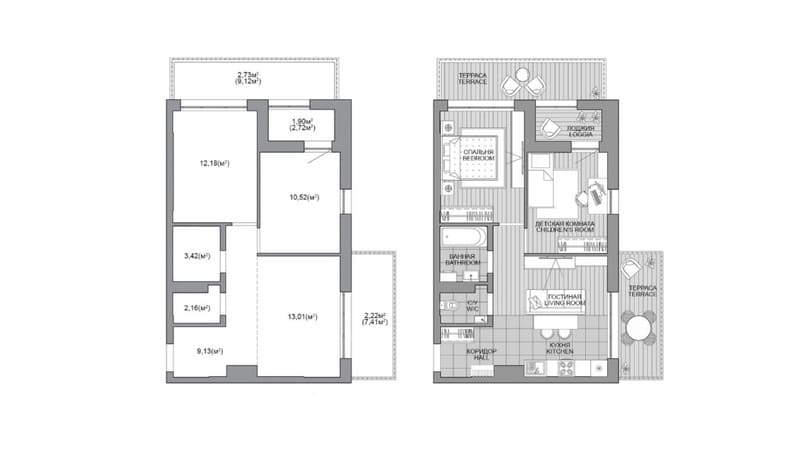 Планировка евротрёшки в доме Валетта в Минск-Мире