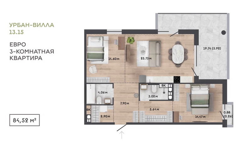 Новая урбан-вилла в Зелёной Гавани. Евротрёшка - планировка