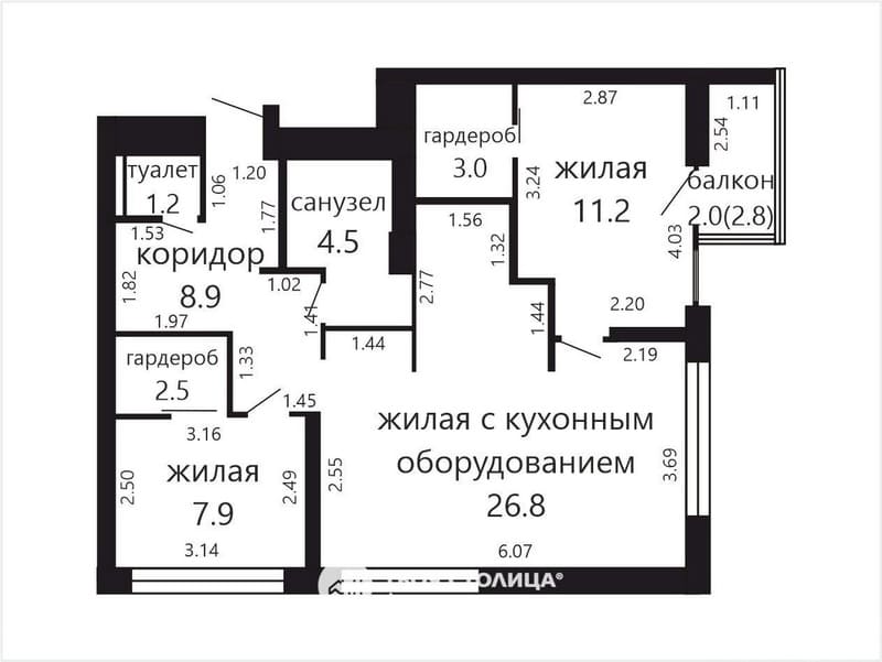 Трёхкомнатная квартира на Игоря Лученка, 8. Планировка Трёхкомнатная квартира на Игоря Лученка, 8. Планировка